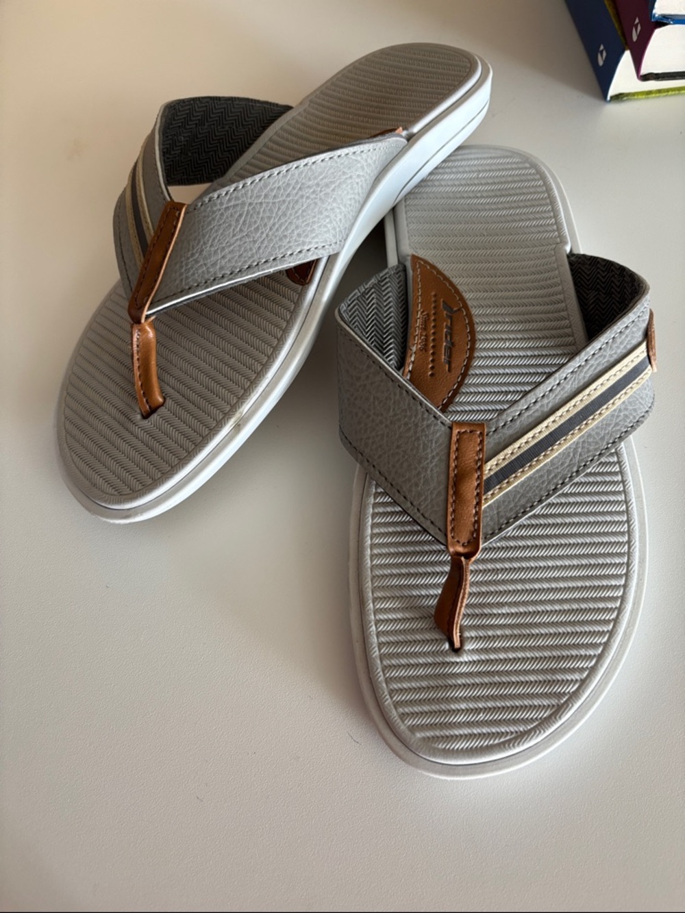 Riders by Lee Silver Gray and Tan Men's Flip Flops